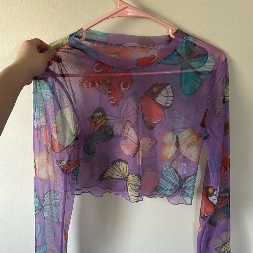 Purple Butterfly Mesh Long Sleeve